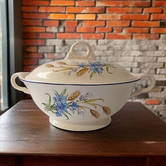 Candle Light American Limoges Covered Vegetable Dish Bowl Golden Wheat Vintage - Picture 16 of 16